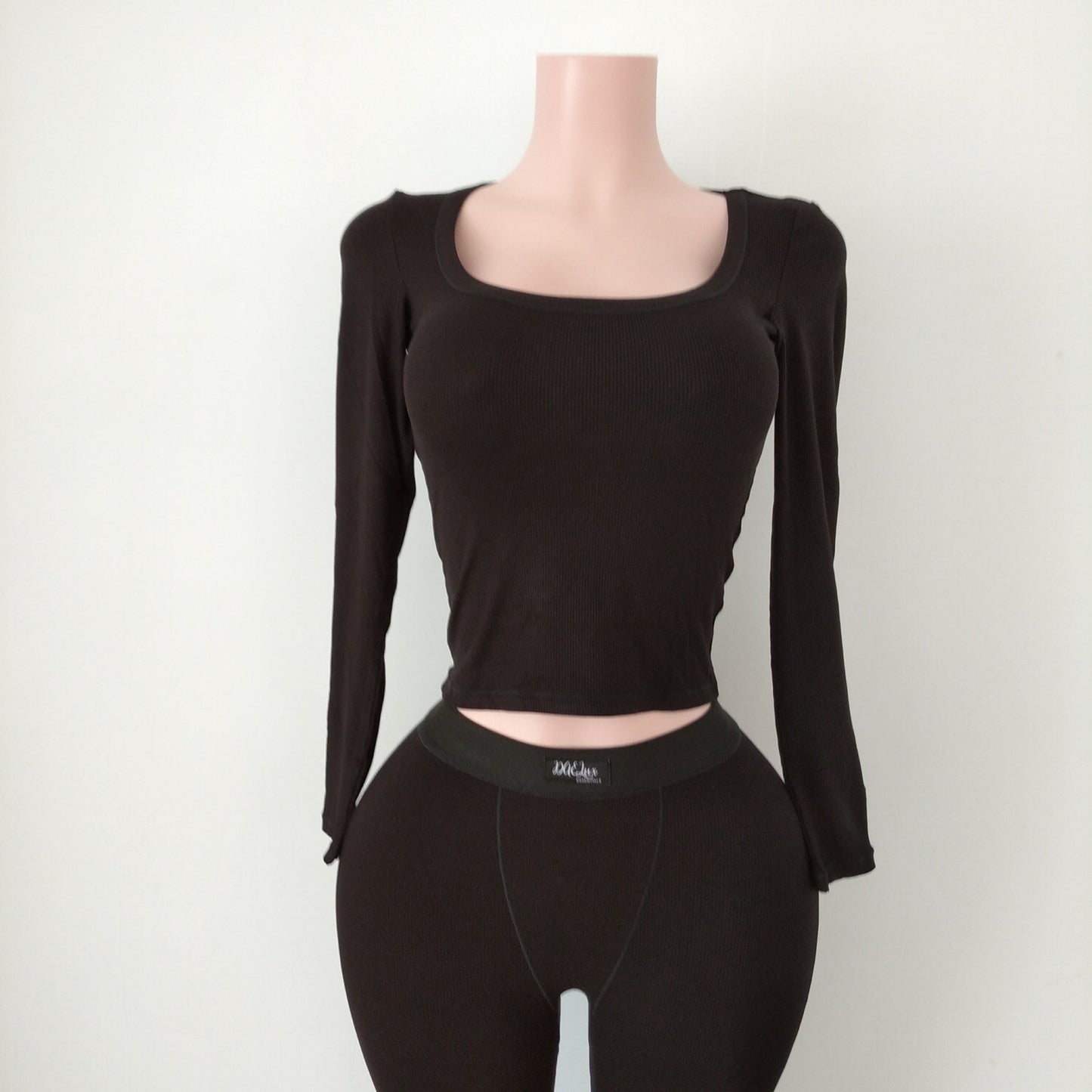 Cotton Ribbed Long Sleeve Set - Onyx