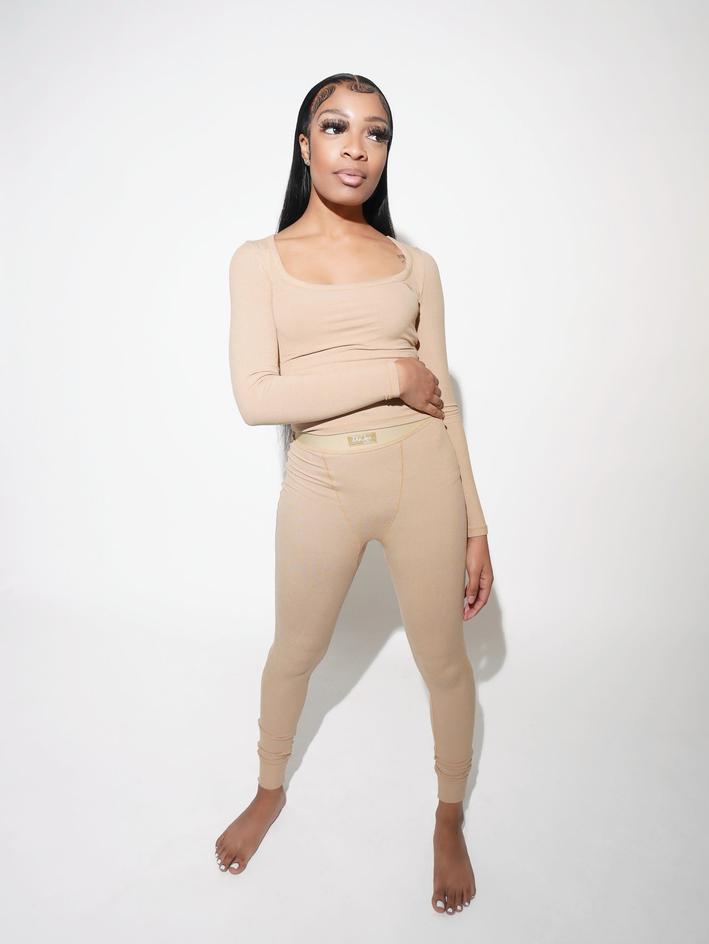 Cotton Ribbed Long Sleeve Set - Desert