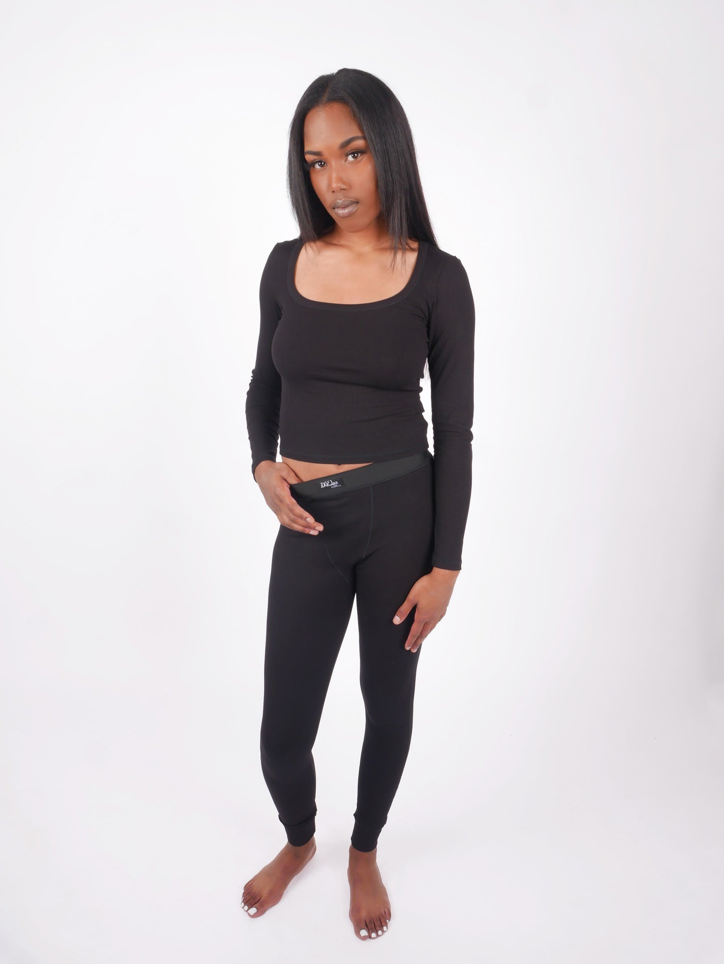 Cotton Ribbed Long Sleeve Set - Onyx