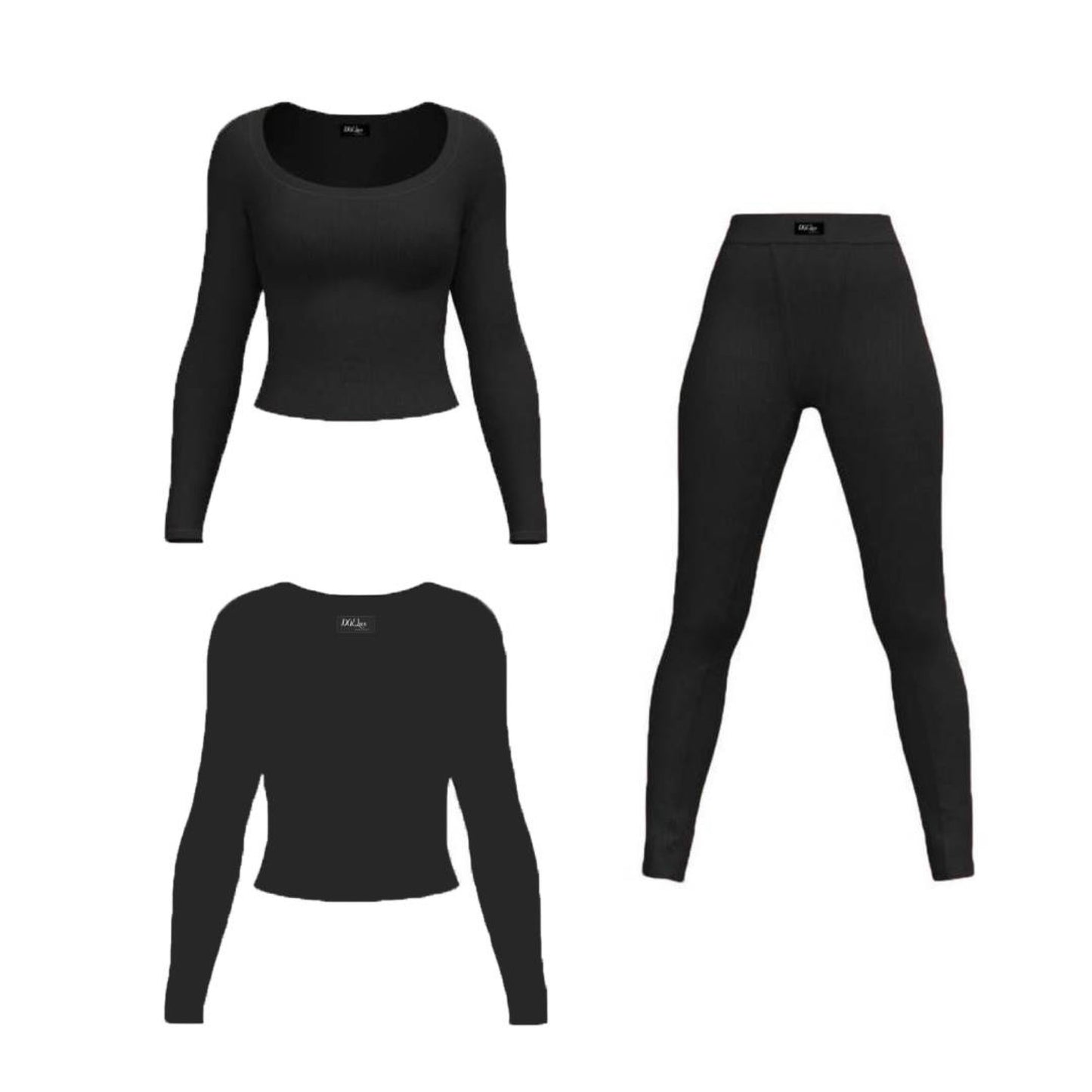 Cotton Ribbed Long Sleeve Set - Onyx