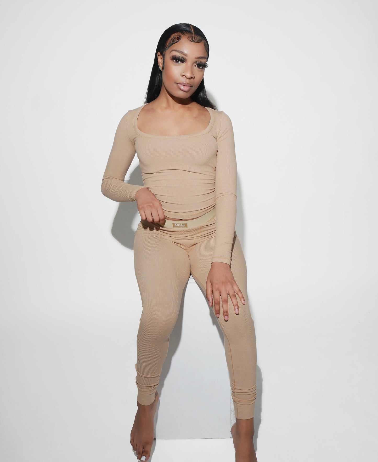 Cotton Ribbed Long Sleeve Set - Desert